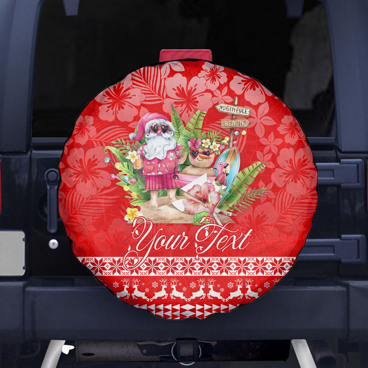 Personalised Hawaii Mele Kalikimaka Spare Tire Cover Santa Beach Merry Christmas - Wonder Print Shop