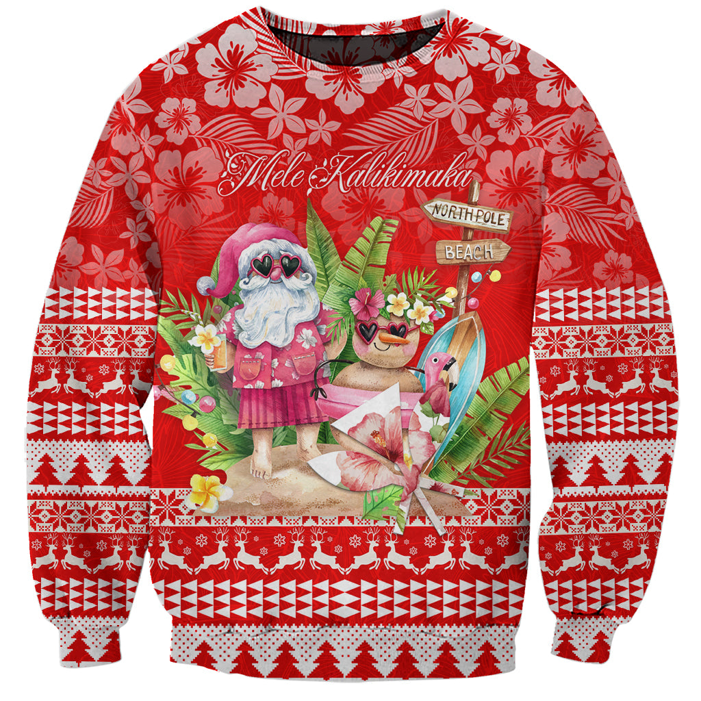 Personalised Hawaii Mele Kalikimaka Sweatshirt Santa Beach Merry Christmas - Wonder Print Shop