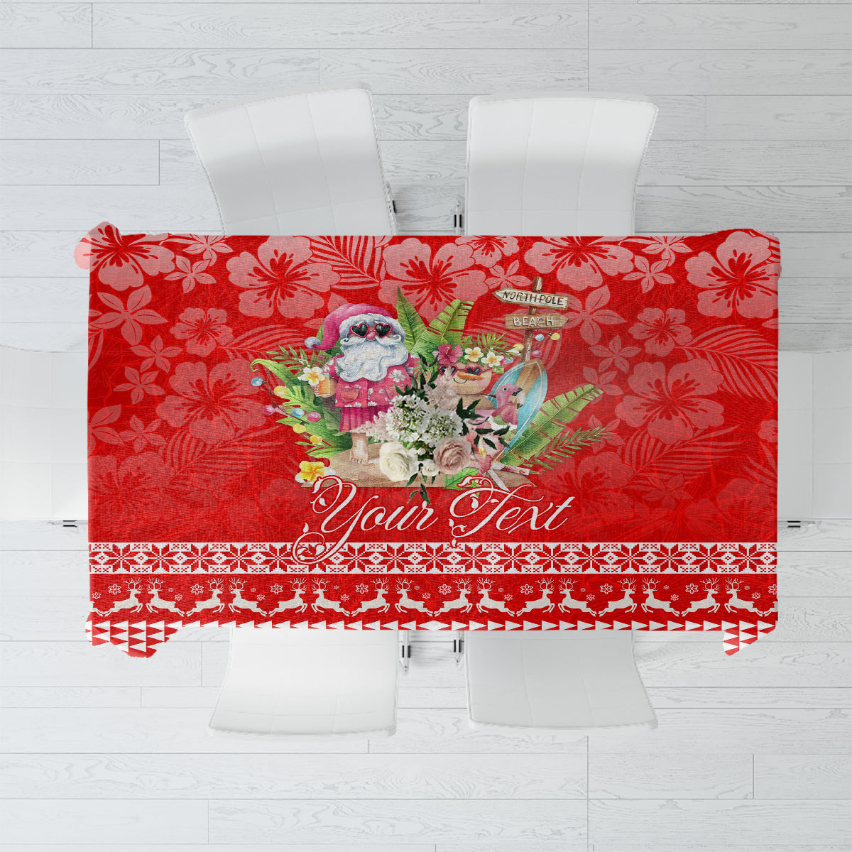 Personalised Hawaii Mele Kalikimaka Tablecloth Santa Beach Merry Christmas - Wonder Print Shop