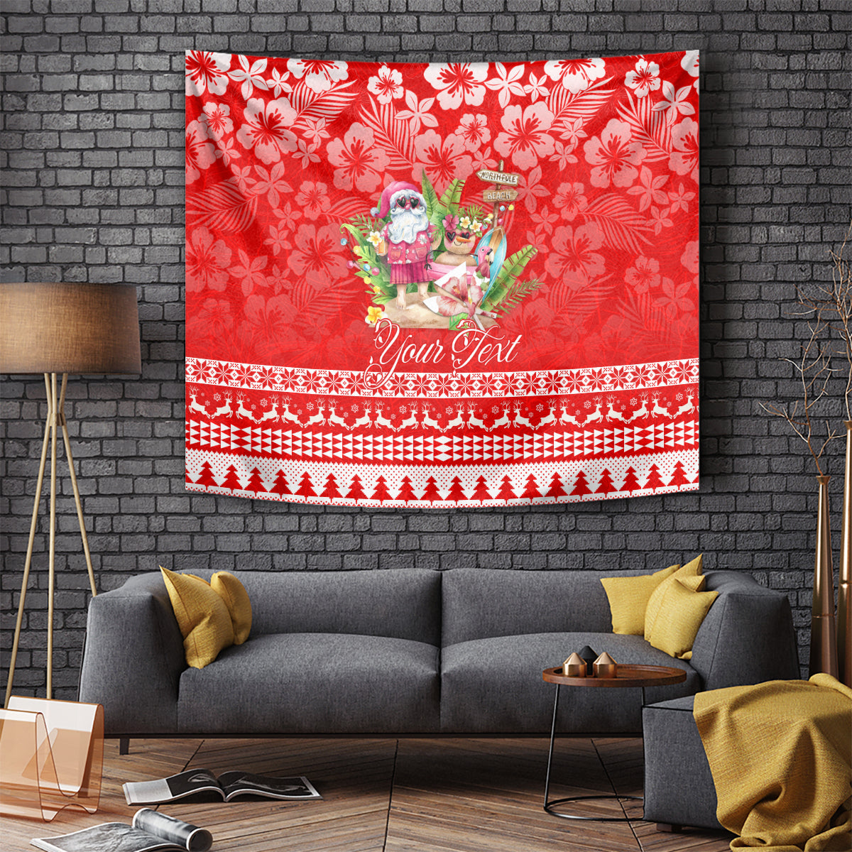 Personalised Hawaii Mele Kalikimaka Tapestry Santa Beach Merry Christmas - Wonder Print Shop