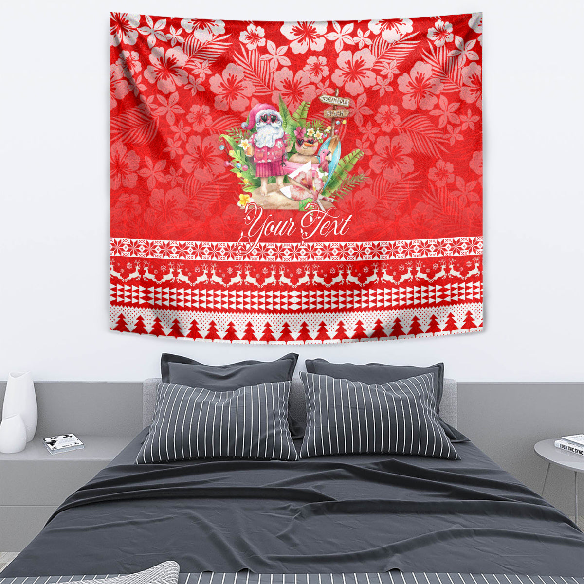 Personalised Hawaii Mele Kalikimaka Tapestry Santa Beach Merry Christmas - Wonder Print Shop