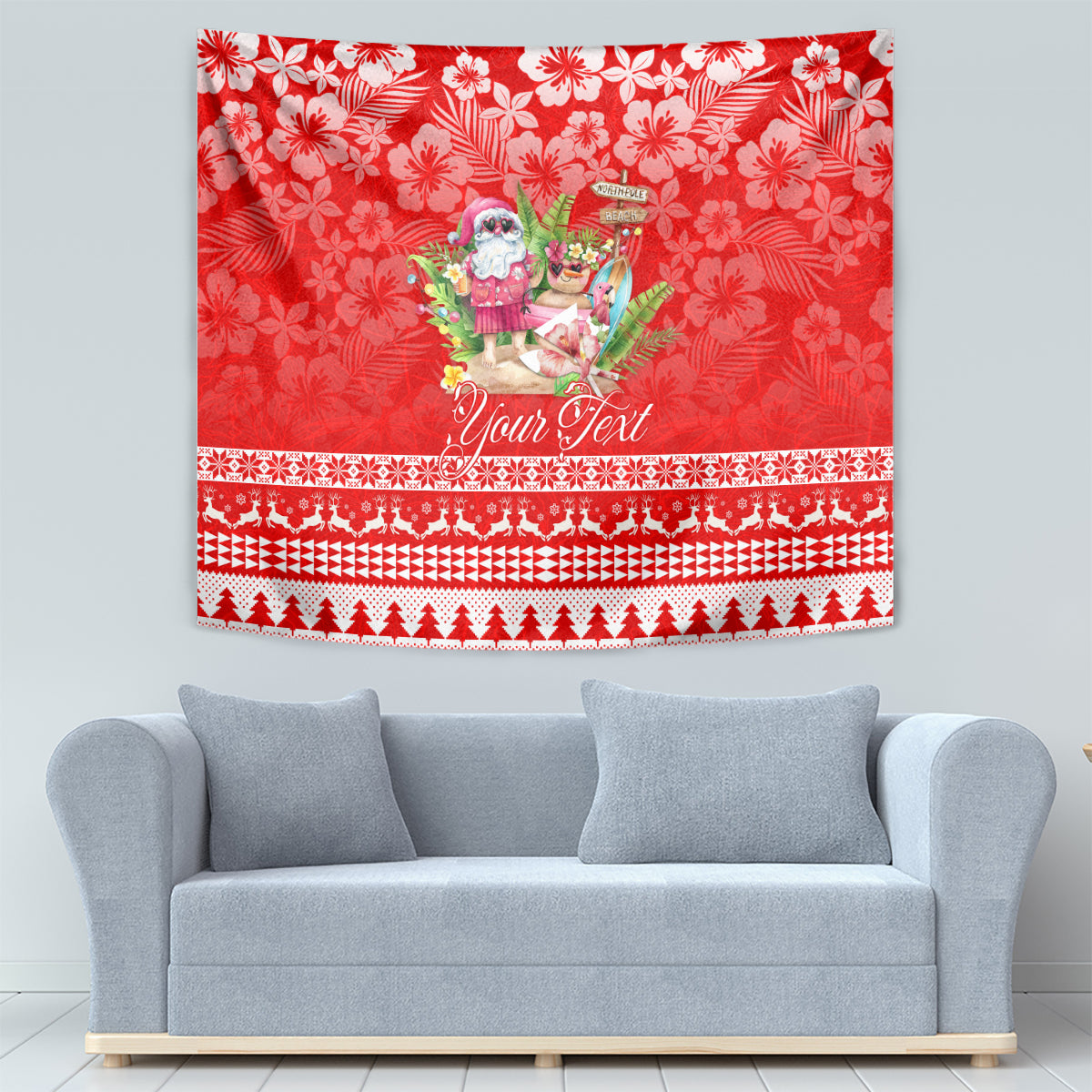 Personalised Hawaii Mele Kalikimaka Tapestry Santa Beach Merry Christmas - Wonder Print Shop
