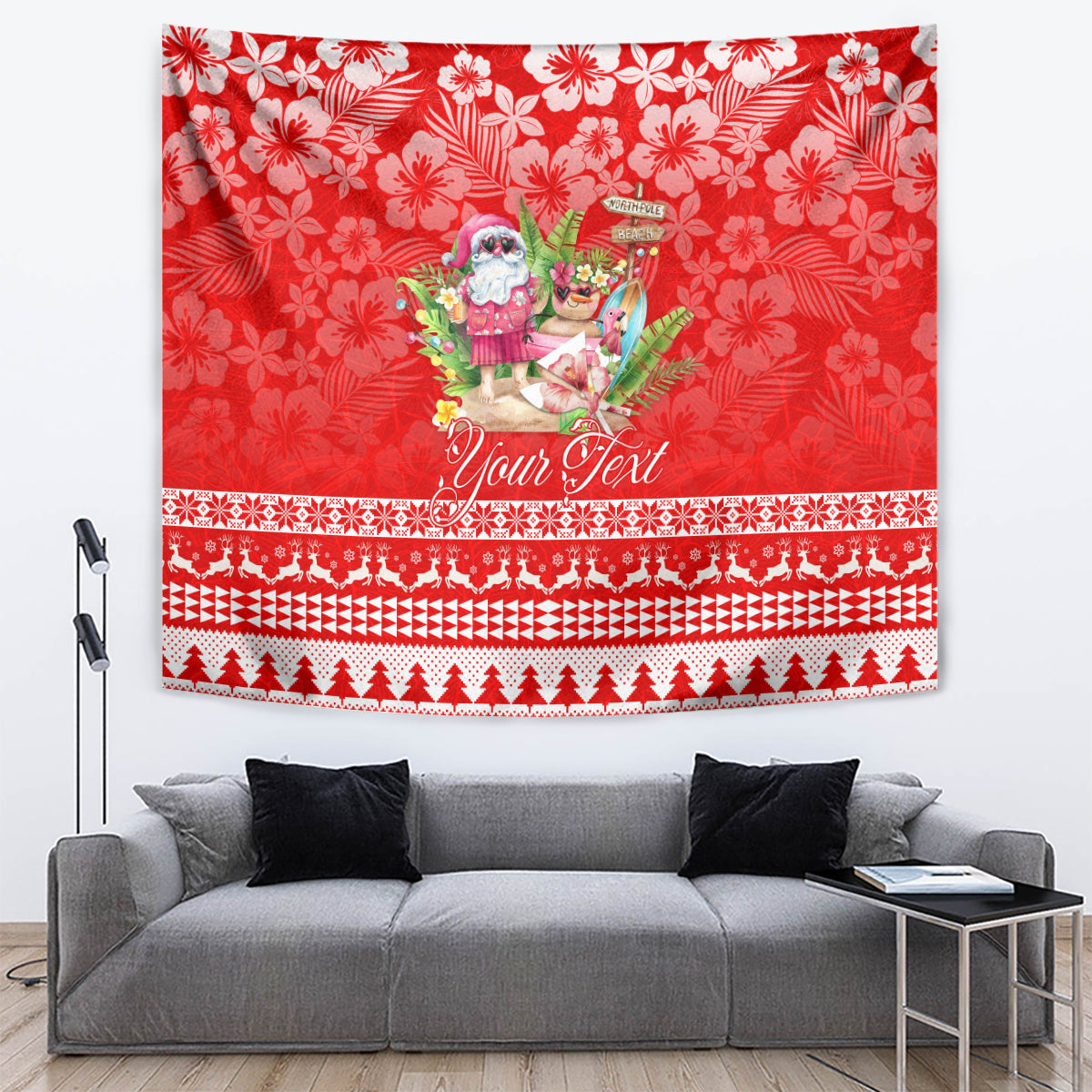 Personalised Hawaii Mele Kalikimaka Tapestry Santa Beach Merry Christmas - Wonder Print Shop
