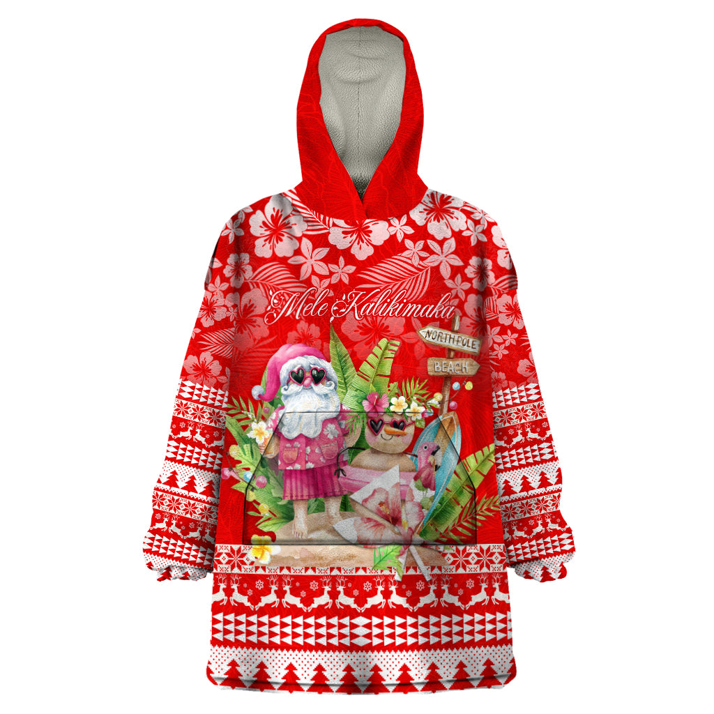 Personalised Hawaii Mele Kalikimaka Wearable Blanket Hoodie Santa Beach Merry Christmas - Wonder Print Shop