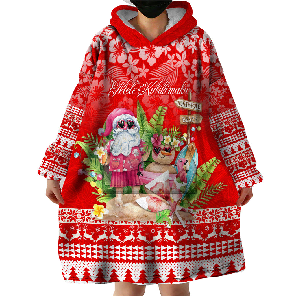 Personalised Hawaii Mele Kalikimaka Wearable Blanket Hoodie Santa Beach Merry Christmas - Wonder Print Shop