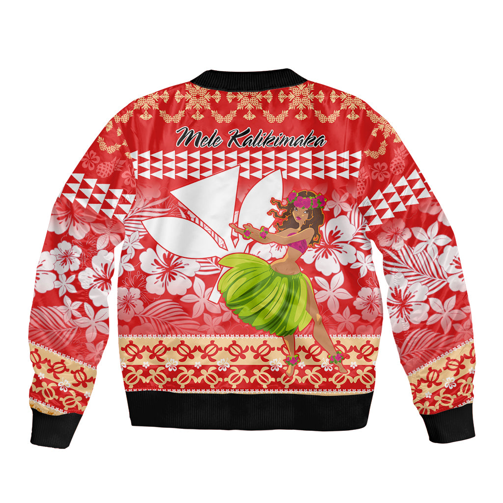 Hawaii Mele Kalikimaka Bomber Jacket Santa Claus and Hula Dancing Merry Christmas LT9 - Wonder Print Shop