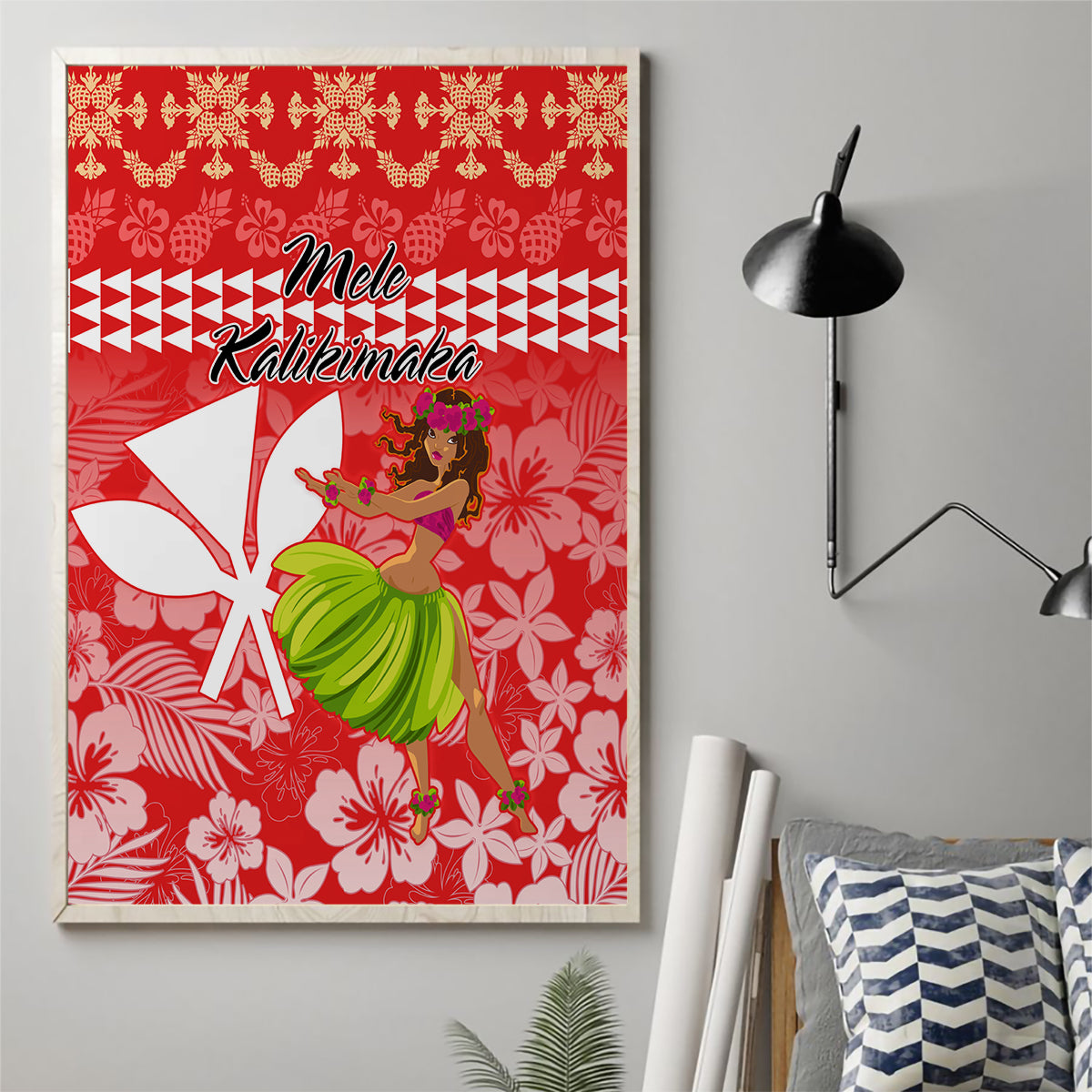 Hawaii Mele Kalikimaka Canvas Wall Art Santa Claus and Hula Dancing Merry Christmas LT9 - Wonder Print Shop