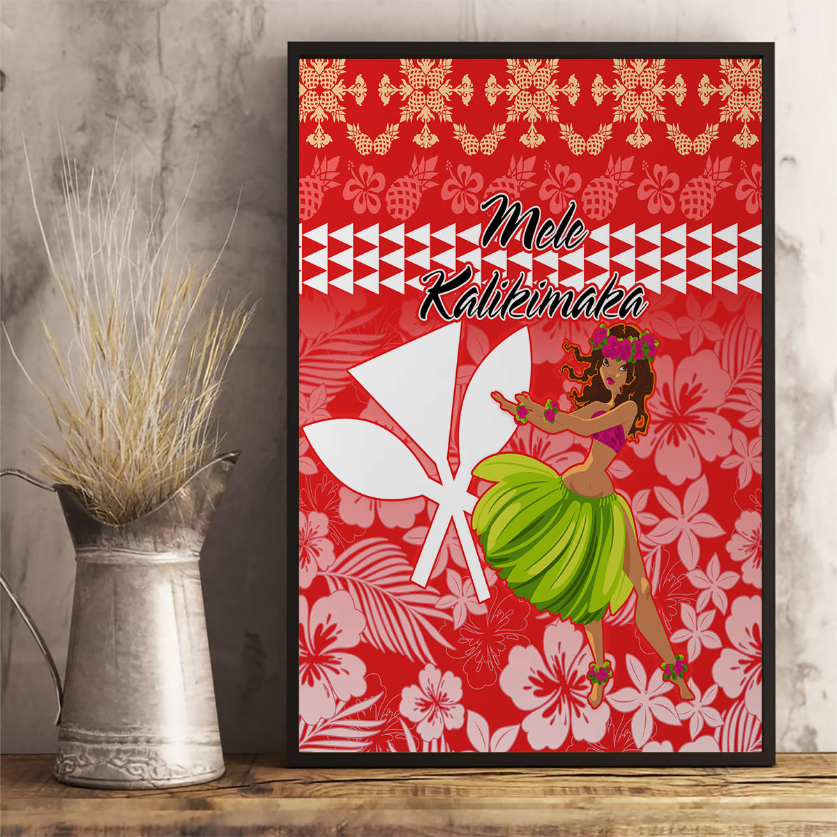 Hawaii Mele Kalikimaka Canvas Wall Art Santa Claus and Hula Dancing Merry Christmas LT9 - Wonder Print Shop