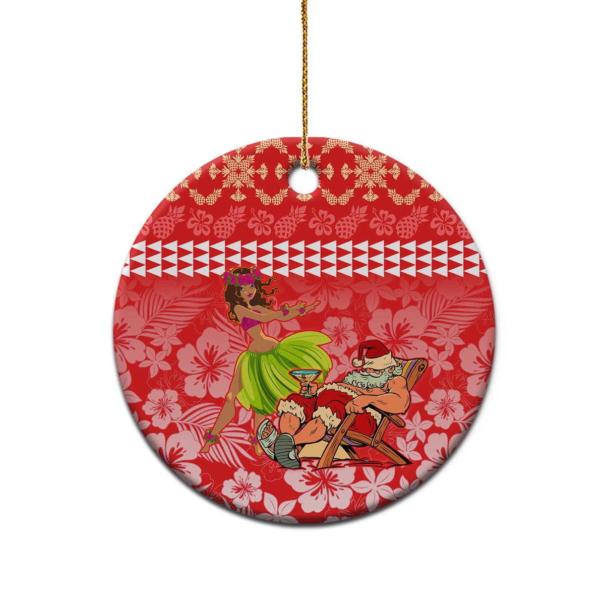 Hawaii Mele Kalikimaka Ceramic Ornament Santa Claus and Hula Dancing Merry Christmas LT9 - Wonder Print Shop