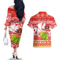 Hawaii Mele Kalikimaka Couples Matching Off The Shoulder Long Sleeve Dress and Hawaiian Shirt Santa Claus and Hula Dancing Merry Christmas LT9 - Wonder Print Shop