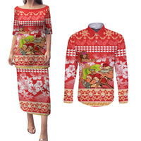 Hawaii Mele Kalikimaka Couples Matching Puletasi Dress and Long Sleeve Button Shirt Santa Claus and Hula Dancing Merry Christmas LT9 - Wonder Print Shop