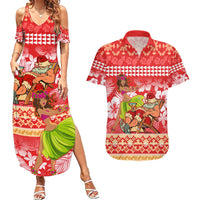 Hawaii Mele Kalikimaka Couples Matching Summer Maxi Dress and Hawaiian Shirt Santa Claus and Hula Dancing Merry Christmas LT9 - Wonder Print Shop