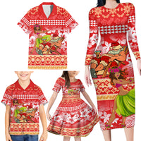 Hawaii Mele Kalikimaka Family Matching Long Sleeve Bodycon Dress and Hawaiian Shirt Santa Claus and Hula Dancing Merry Christmas LT9 - Wonder Print Shop
