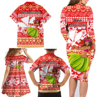 Hawaii Mele Kalikimaka Family Matching Long Sleeve Bodycon Dress and Hawaiian Shirt Santa Claus and Hula Dancing Merry Christmas LT9 - Wonder Print Shop