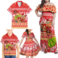 Hawaii Mele Kalikimaka Family Matching Off Shoulder Maxi Dress and Hawaiian Shirt Santa Claus and Hula Dancing Merry Christmas LT9 - Wonder Print Shop