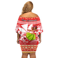 Hawaii Mele Kalikimaka Family Matching Off Shoulder Short Dress and Hawaiian Shirt Santa Claus and Hula Dancing Merry Christmas LT9 - Wonder Print Shop