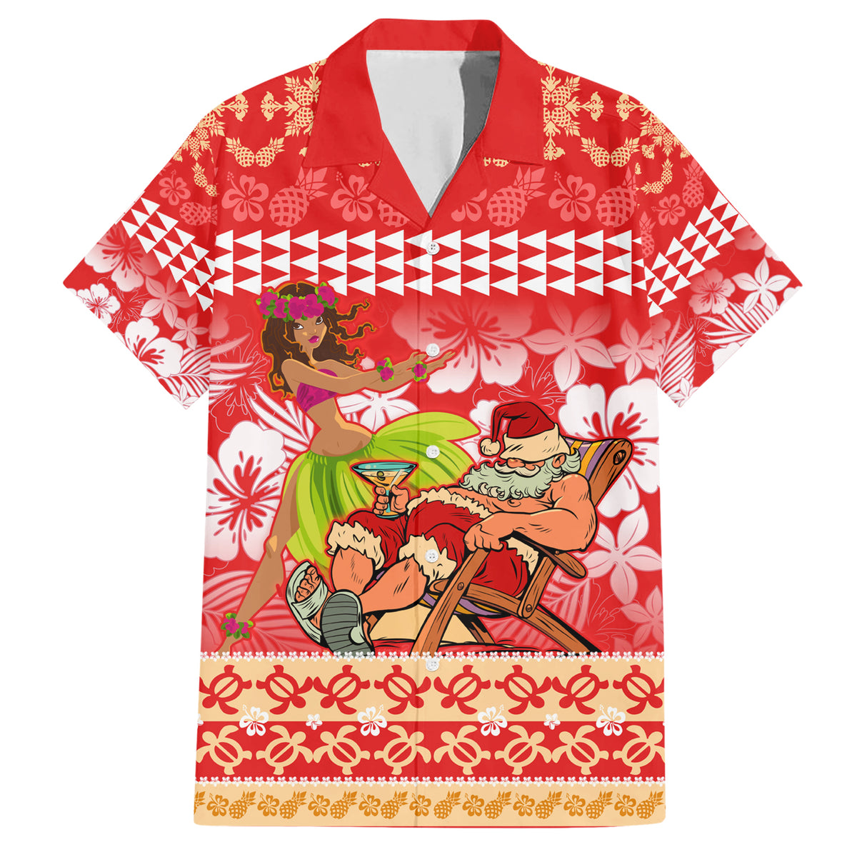 Hawaii Mele Kalikimaka Family Matching Short Sleeve Bodycon Dress and Hawaiian Shirt Santa Claus and Hula Dancing Merry Christmas - Wonder Print Shop