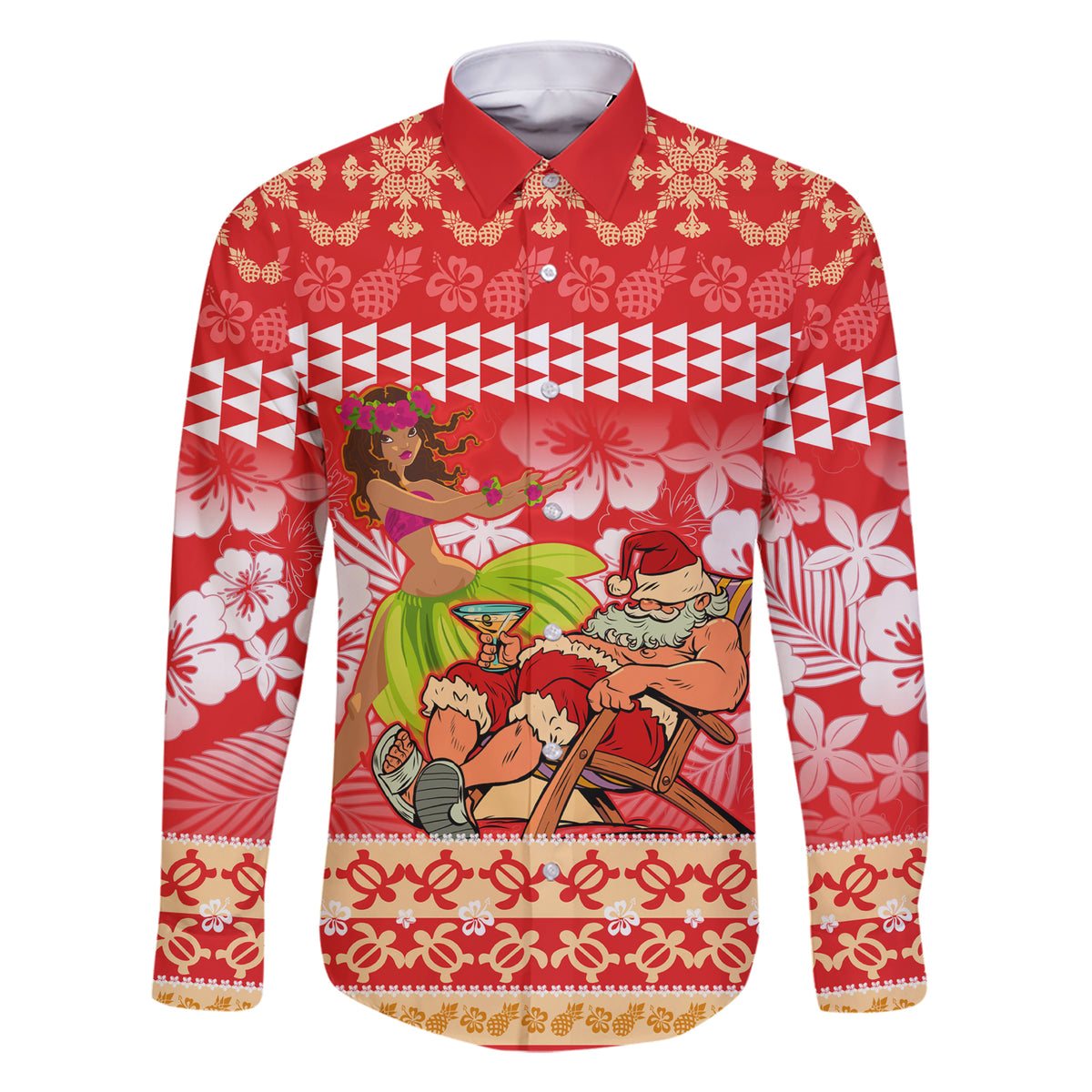 Hawaii Mele Kalikimaka Family Matching Short Sleeve Bodycon Dress and Hawaiian Shirt Santa Claus and Hula Dancing Merry Christmas - Wonder Print Shop