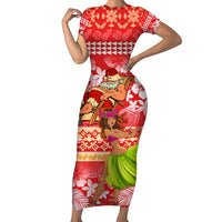 Hawaii Mele Kalikimaka Family Matching Short Sleeve Bodycon Dress and Hawaiian Shirt Santa Claus and Hula Dancing Merry Christmas - Wonder Print Shop
