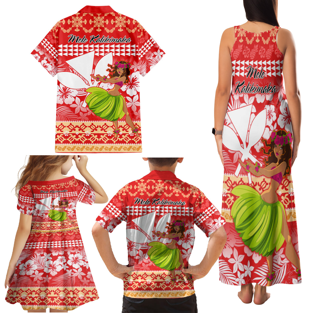 Hawaii Mele Kalikimaka Family Matching Tank Maxi Dress and Hawaiian Shirt Santa Claus and Hula Dancing Merry Christmas - Wonder Print Shop