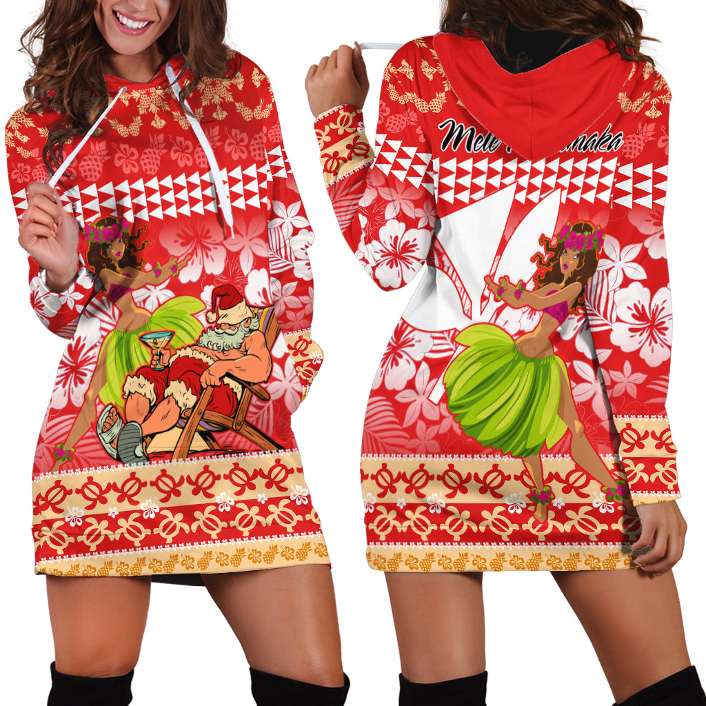 Hawaii Mele Kalikimaka Hoodie Dress Santa Claus and Hula Dancing Merry Christmas - Wonder Print Shop