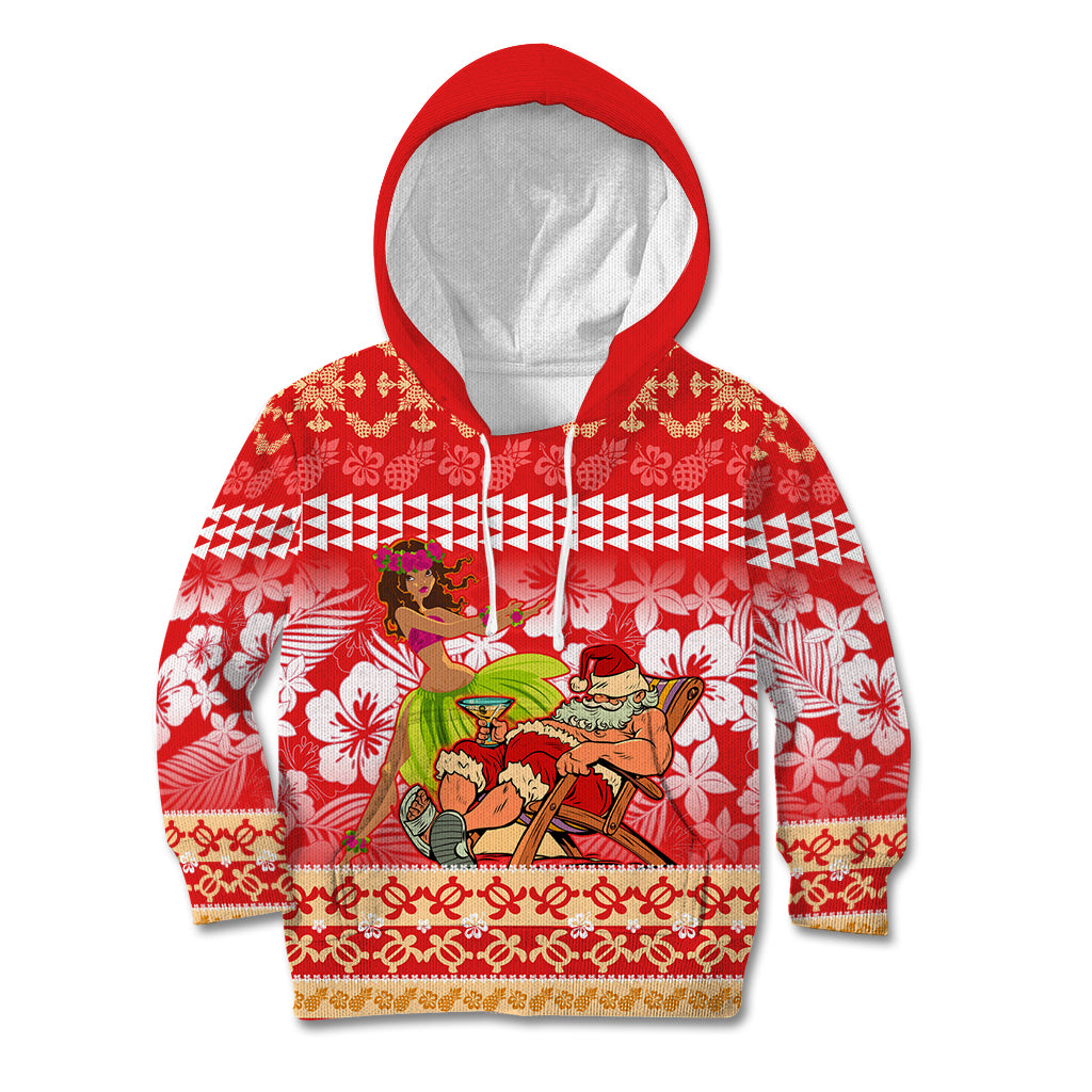 Hawaii Mele Kalikimaka Kid Hoodie Santa Claus and Hula Dancing Merry Christmas - Wonder Print Shop