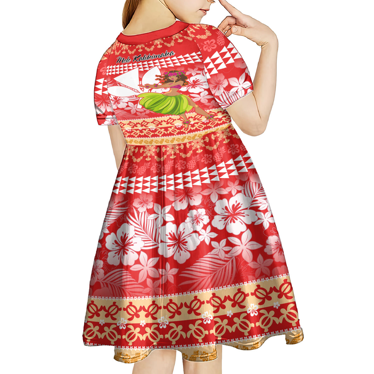 Hawaii Mele Kalikimaka Kid Short Sleeve Dress Santa Claus and Hula Dancing Merry Christmas - Wonder Print Shop