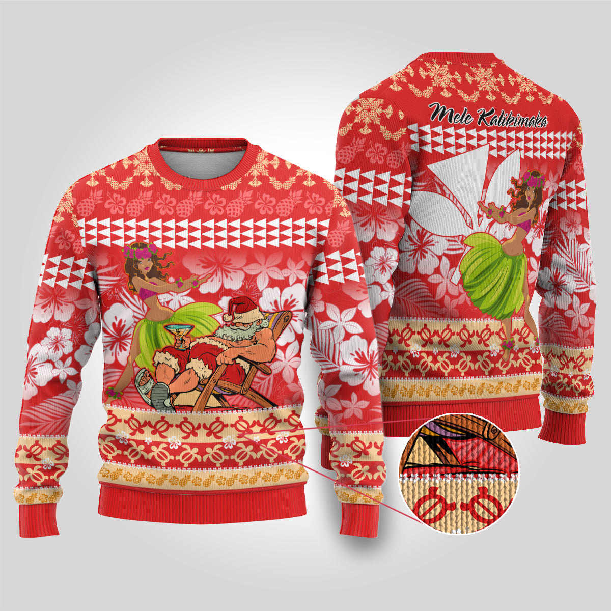 Hawaii Mele Kalikimaka Ugly Christmas Sweater Santa Claus and Hula Dancing Merry Christmas - Wonder Print Shop