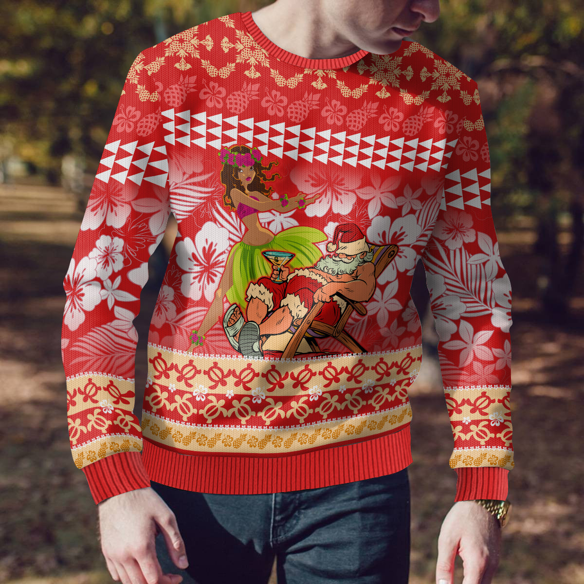 Hawaii Mele Kalikimaka Ugly Christmas Sweater Santa Claus and Hula Dancing Merry Christmas - Wonder Print Shop