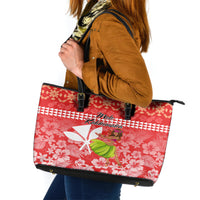 Hawaii Mele Kalikimaka Leather Tote Bag Santa Claus and Hula Dancing Merry Christmas - Wonder Print Shop
