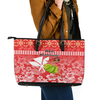 Hawaii Mele Kalikimaka Leather Tote Bag Santa Claus and Hula Dancing Merry Christmas - Wonder Print Shop