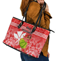 Hawaii Mele Kalikimaka Leather Tote Bag Santa Claus and Hula Dancing Merry Christmas - Wonder Print Shop