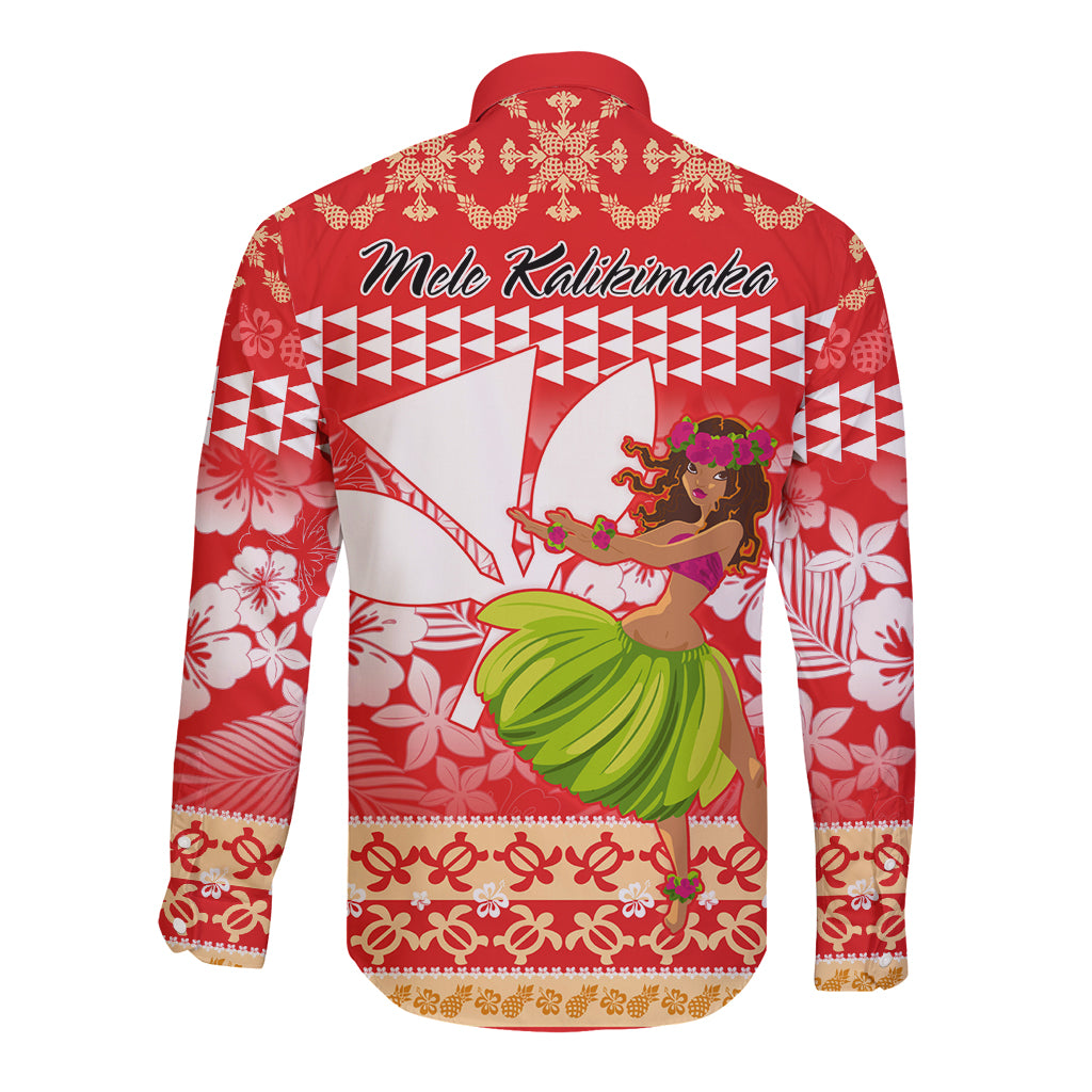 Hawaii Mele Kalikimaka Long Sleeve Button Shirt Santa Claus and Hula Dancing Merry Christmas - Wonder Print Shop