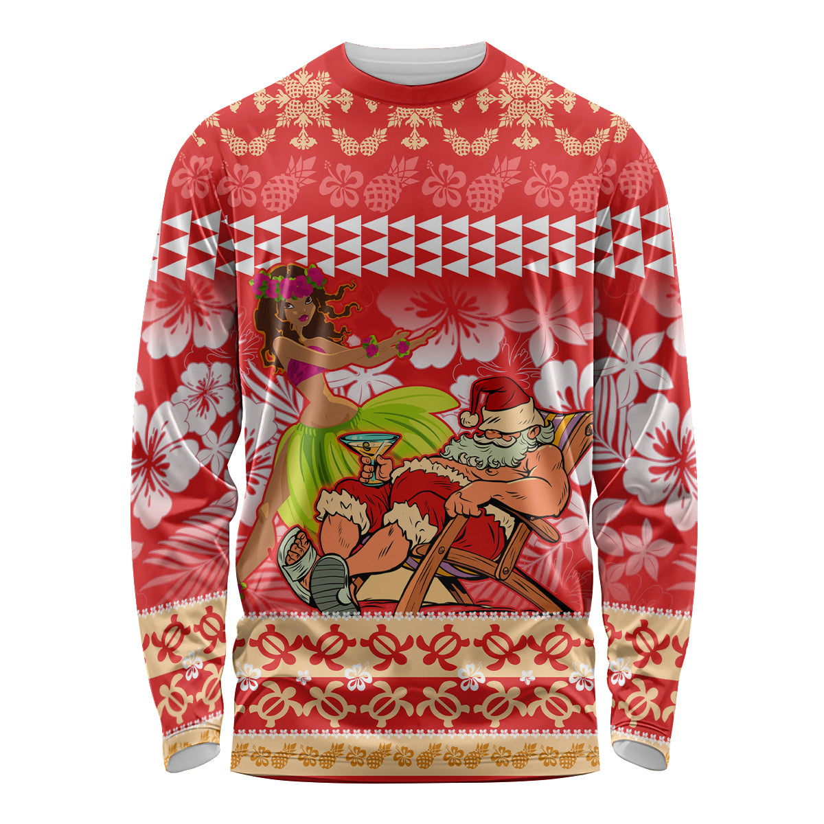 Hawaii Mele Kalikimaka Long Sleeve Shirt Santa Claus and Hula Dancing Merry Christmas - Wonder Print Shop