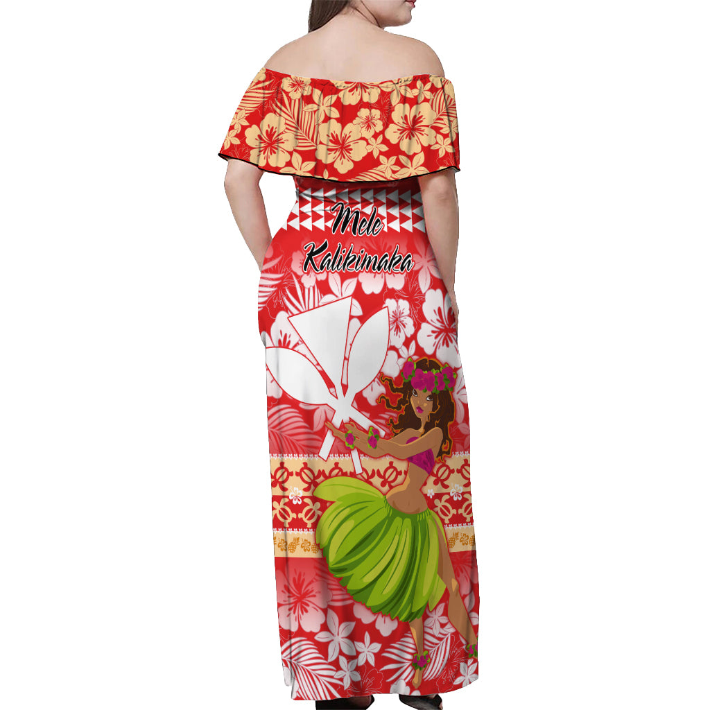Hawaii Mele Kalikimaka Off Shoulder Maxi Dress Santa Claus and Hula Dancing Merry Christmas - Wonder Print Shop