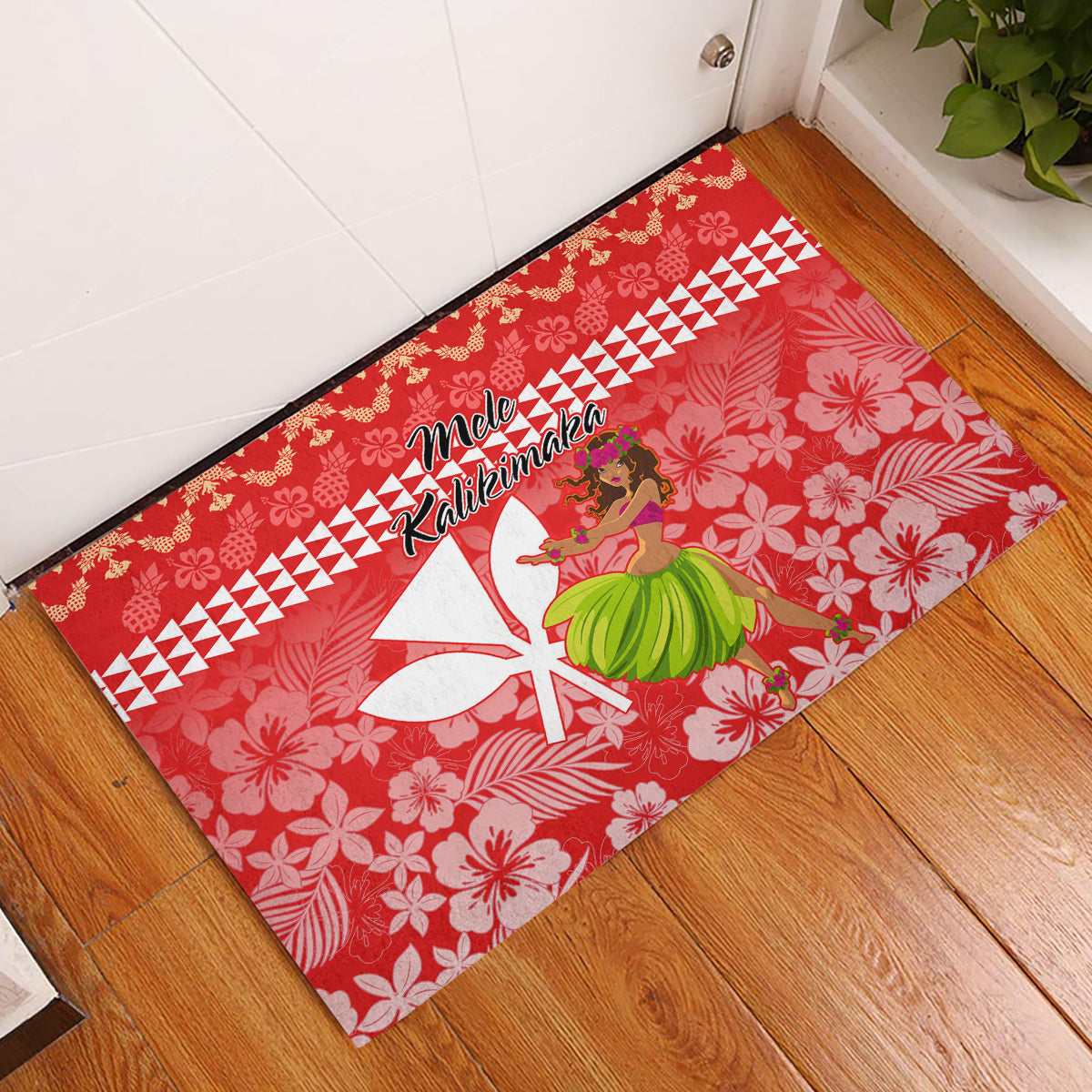 Hawaii Mele Kalikimaka Rubber Doormat Santa Claus and Hula Dancing Merry Christmas - Wonder Print Shop