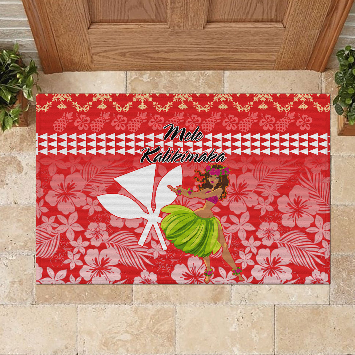 Hawaii Mele Kalikimaka Rubber Doormat Santa Claus and Hula Dancing Merry Christmas - Wonder Print Shop