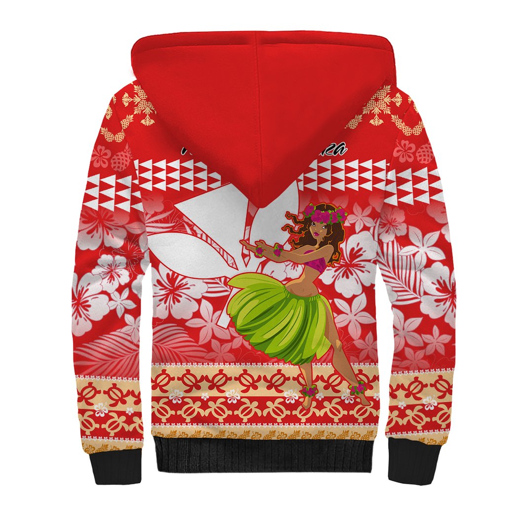 Hawaii Mele Kalikimaka Sherpa Hoodie Santa Claus and Hula Dancing Merry Christmas - Wonder Print Shop
