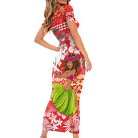 Hawaii Mele Kalikimaka Short Sleeve Bodycon Dress Santa Claus and Hula Dancing Merry Christmas - Wonder Print Shop
