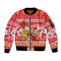 Hawaii Mele Kalikimaka Sleeve Zip Bomber Jacket Santa Claus and Hula Dancing Merry Christmas - Wonder Print Shop