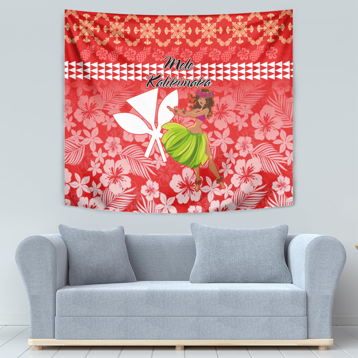 Hawaii Mele Kalikimaka Tapestry Santa Claus and Hula Dancing Merry Christmas - Wonder Print Shop