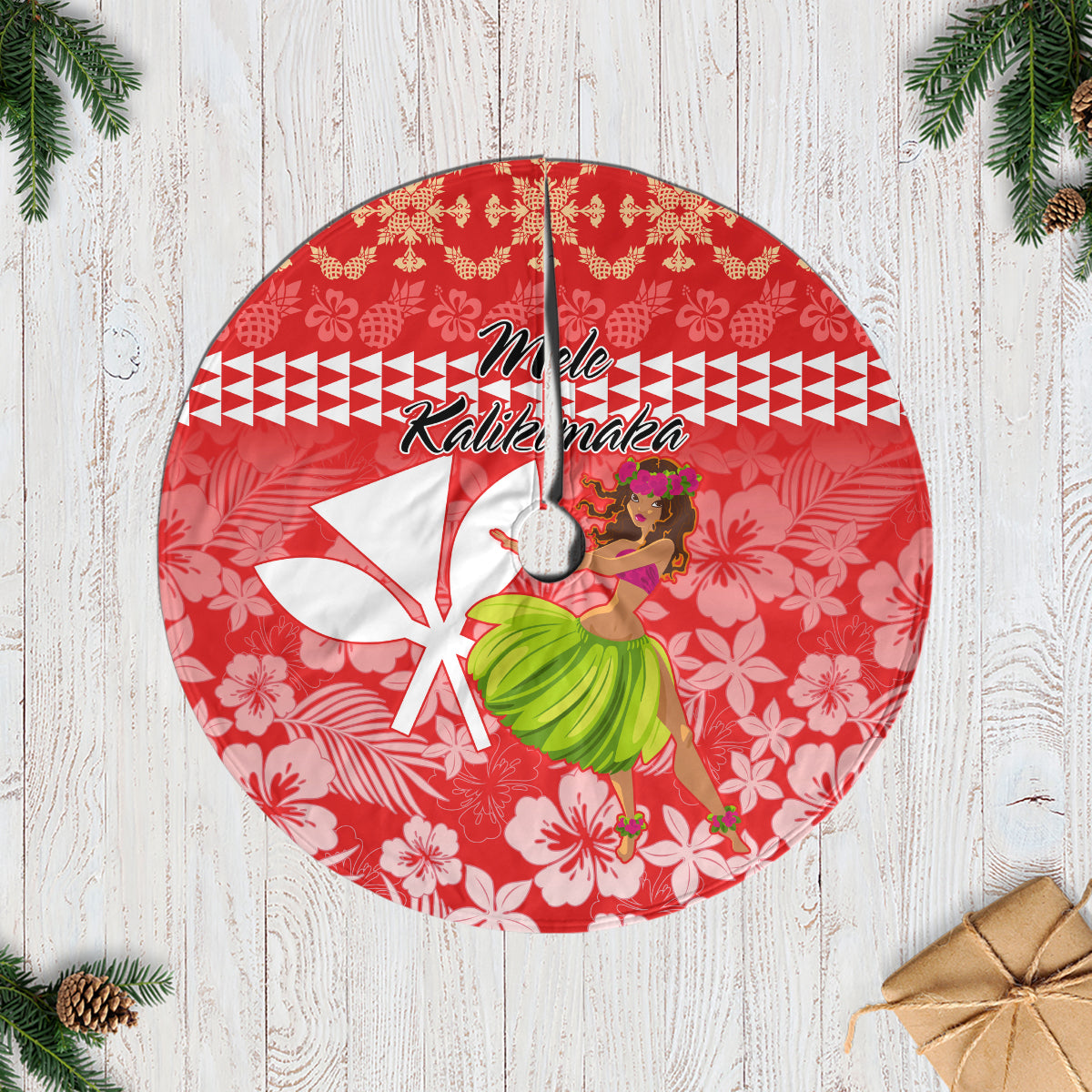 Hawaii Mele Kalikimaka Tree Skirt Santa Claus and Hula Dancing Merry Christmas - Wonder Print Shop