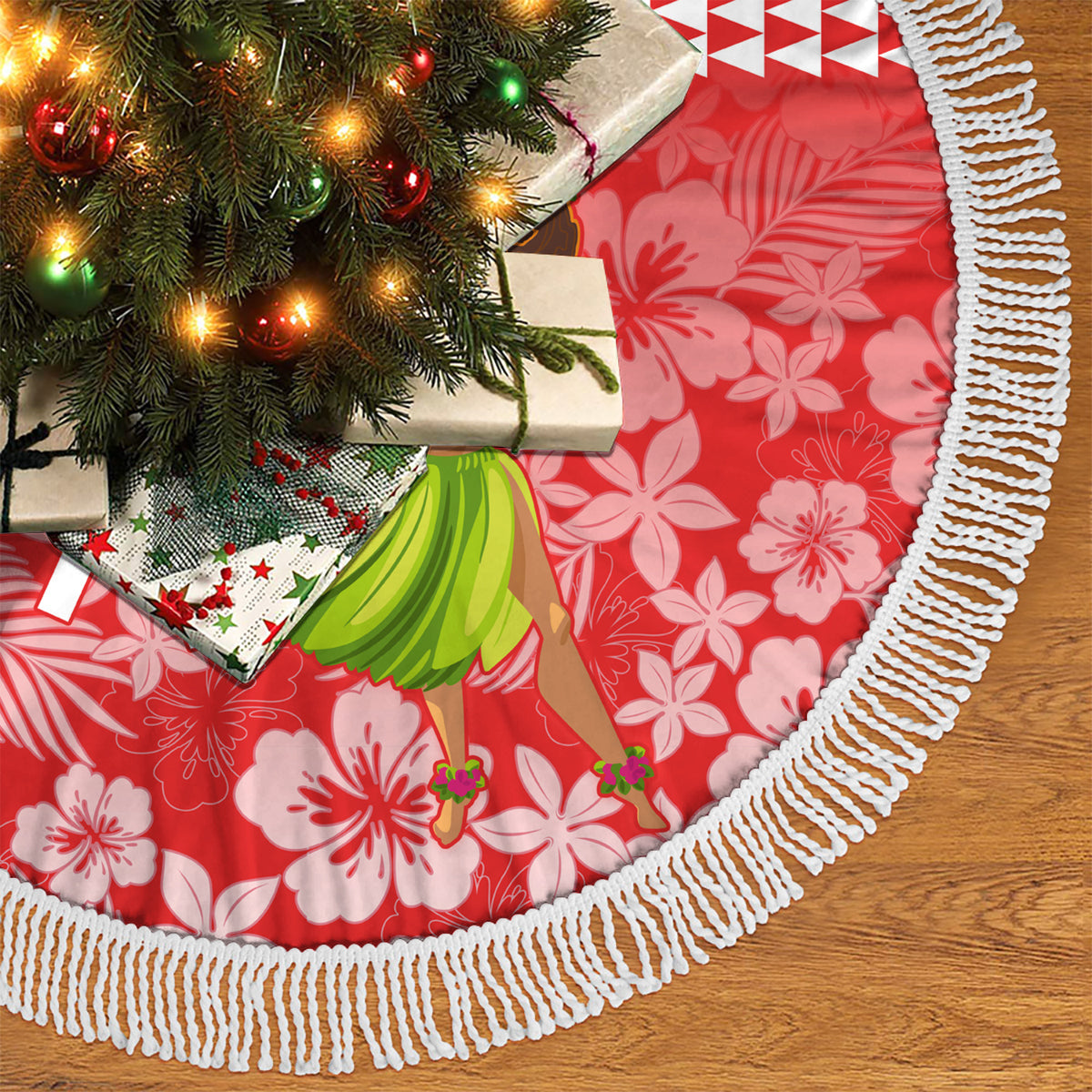 Hawaii Mele Kalikimaka Tree Skirt Santa Claus and Hula Dancing Merry Christmas - Wonder Print Shop