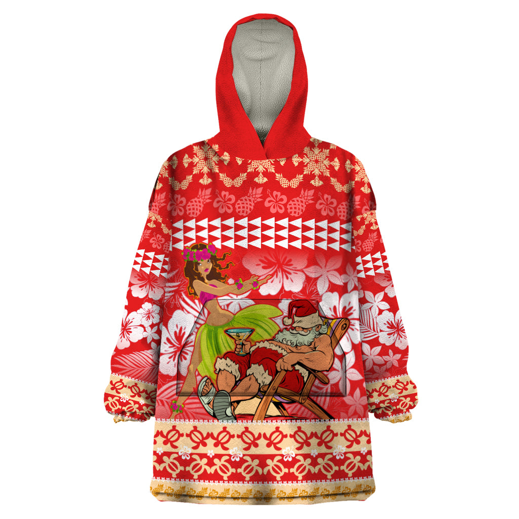 Hawaii Mele Kalikimaka Wearable Blanket Hoodie Santa Claus and Hula Dancing Merry Christmas - Wonder Print Shop