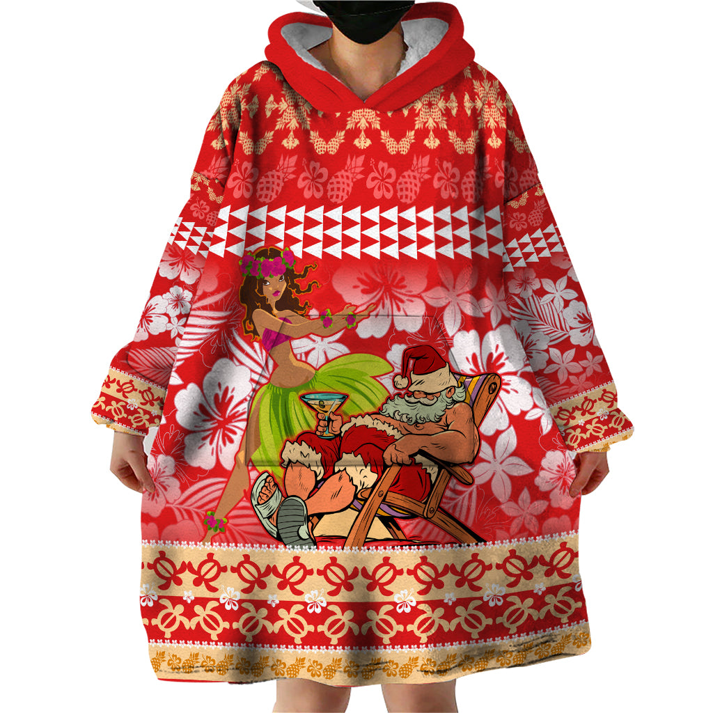 Hawaii Mele Kalikimaka Wearable Blanket Hoodie Santa Claus and Hula Dancing Merry Christmas - Wonder Print Shop