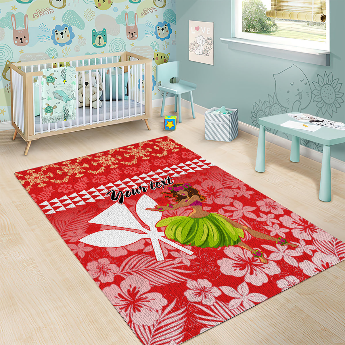 Personalised Hawaii Mele Kalikimaka Area Rug Santa Claus and Hula Dancing Merry Christmas LT9 - Wonder Print Shop