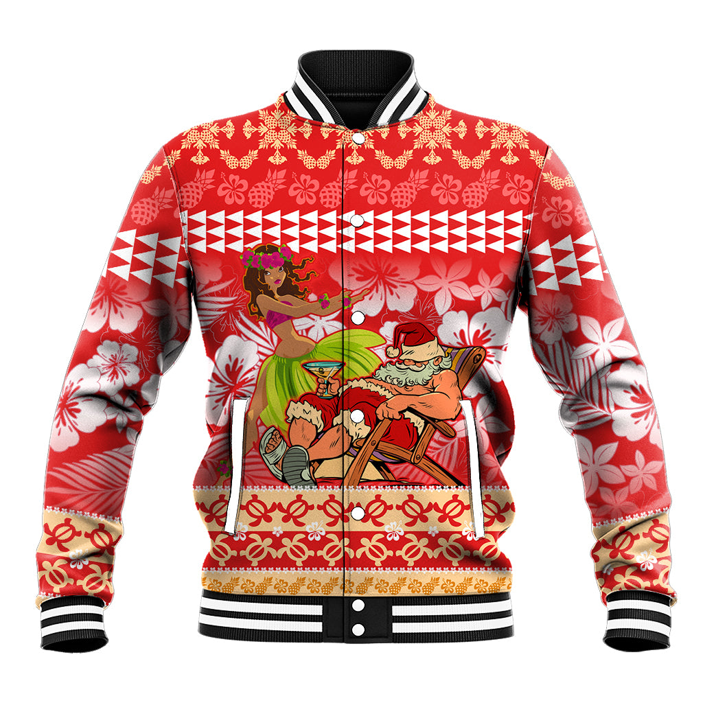 Personalised Hawaii Mele Kalikimaka Baseball Jacket Santa Claus and Hula Dancing Merry Christmas LT9 - Wonder Print Shop