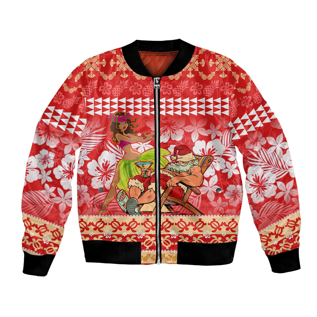 Personalised Hawaii Mele Kalikimaka Bomber Jacket Santa Claus and Hula Dancing Merry Christmas LT9 - Wonder Print Shop