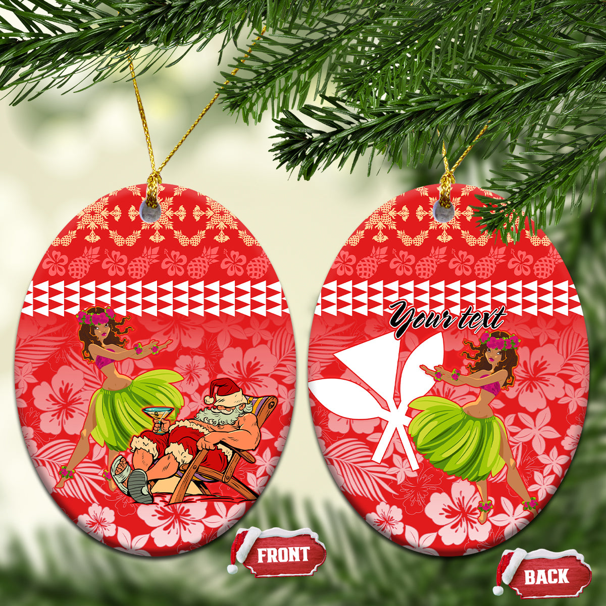Personalised Hawaii Mele Kalikimaka Ceramic Ornament Santa Claus and Hula Dancing Merry Christmas LT9 - Wonder Print Shop