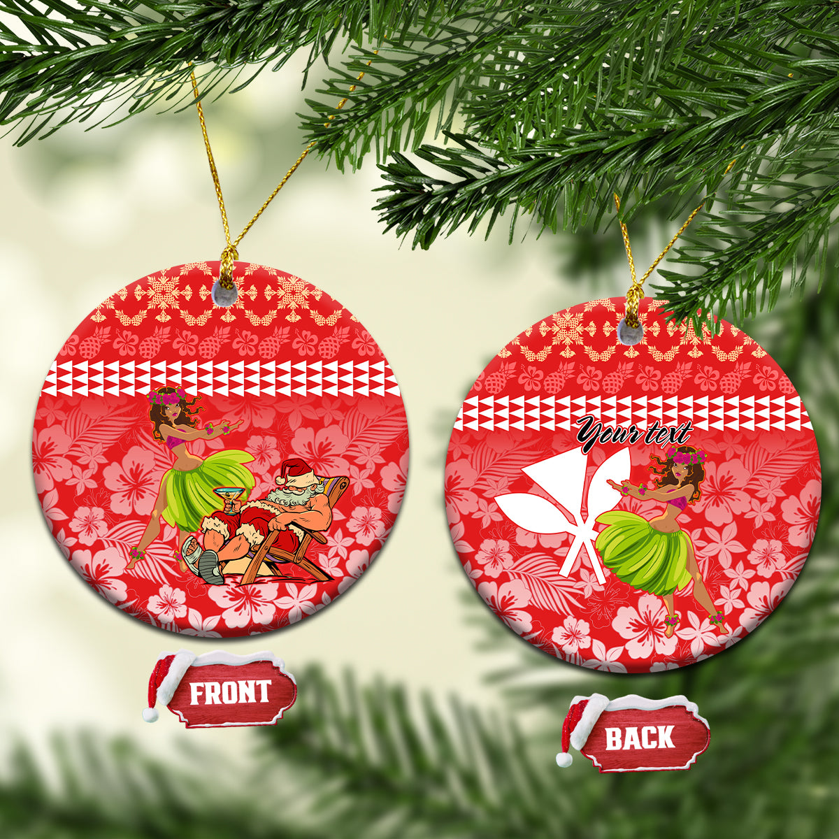 Personalised Hawaii Mele Kalikimaka Ceramic Ornament Santa Claus and Hula Dancing Merry Christmas LT9 - Wonder Print Shop